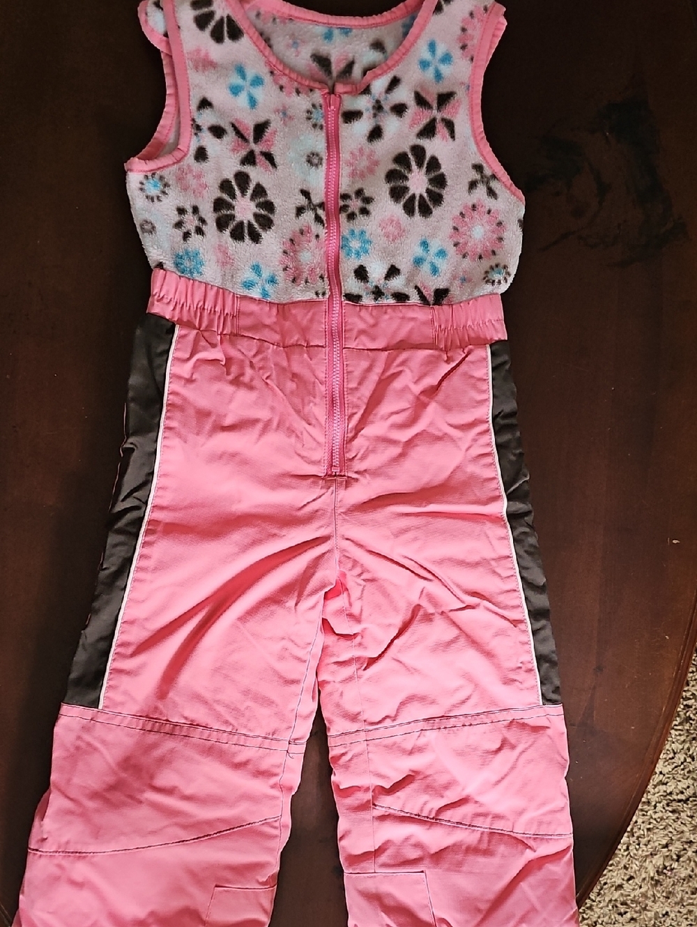 Girls' Pink & Brown Snow/Ski Bib Pants with Adjustable Shoulders